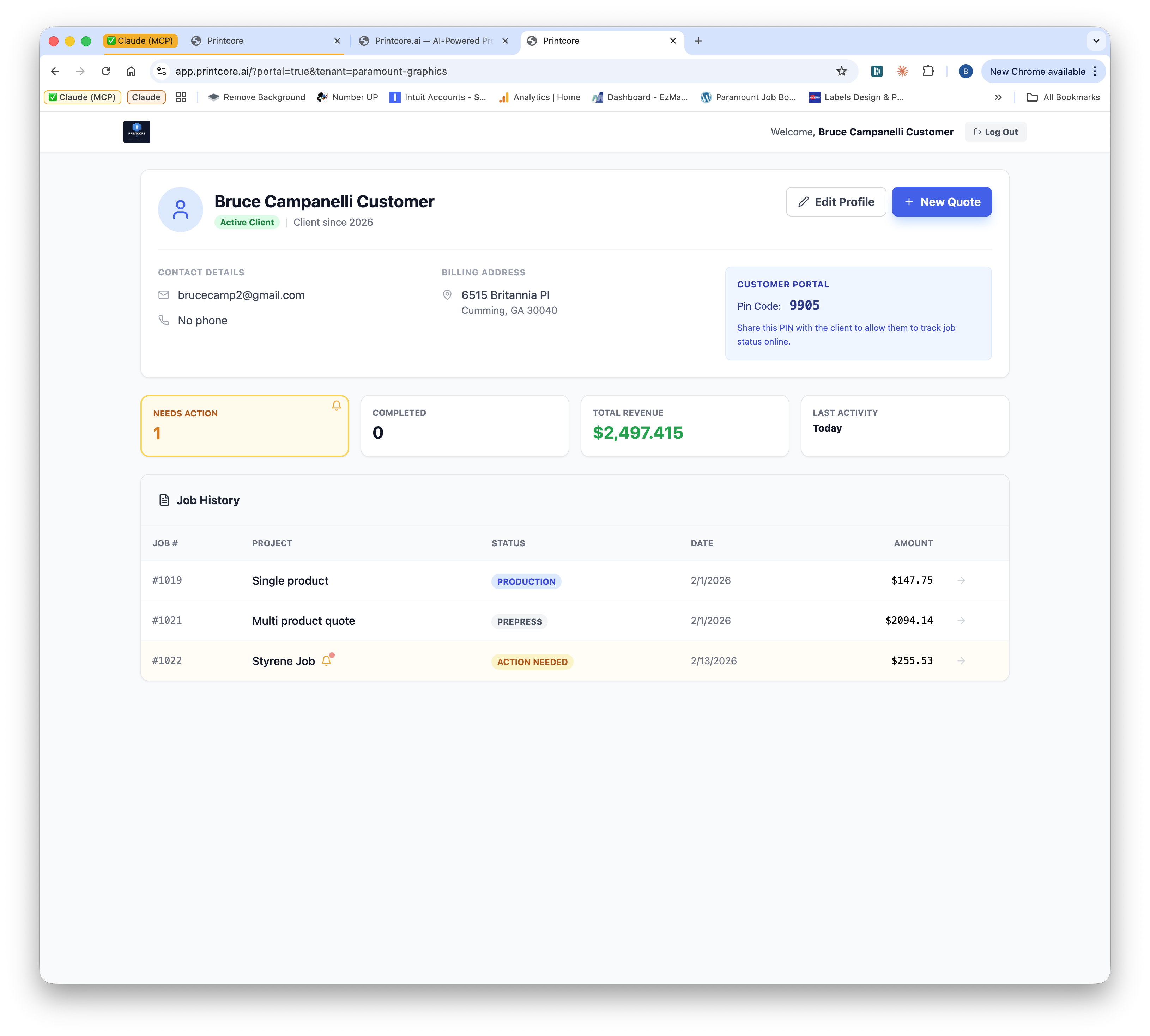 Customer Portal — Job Management